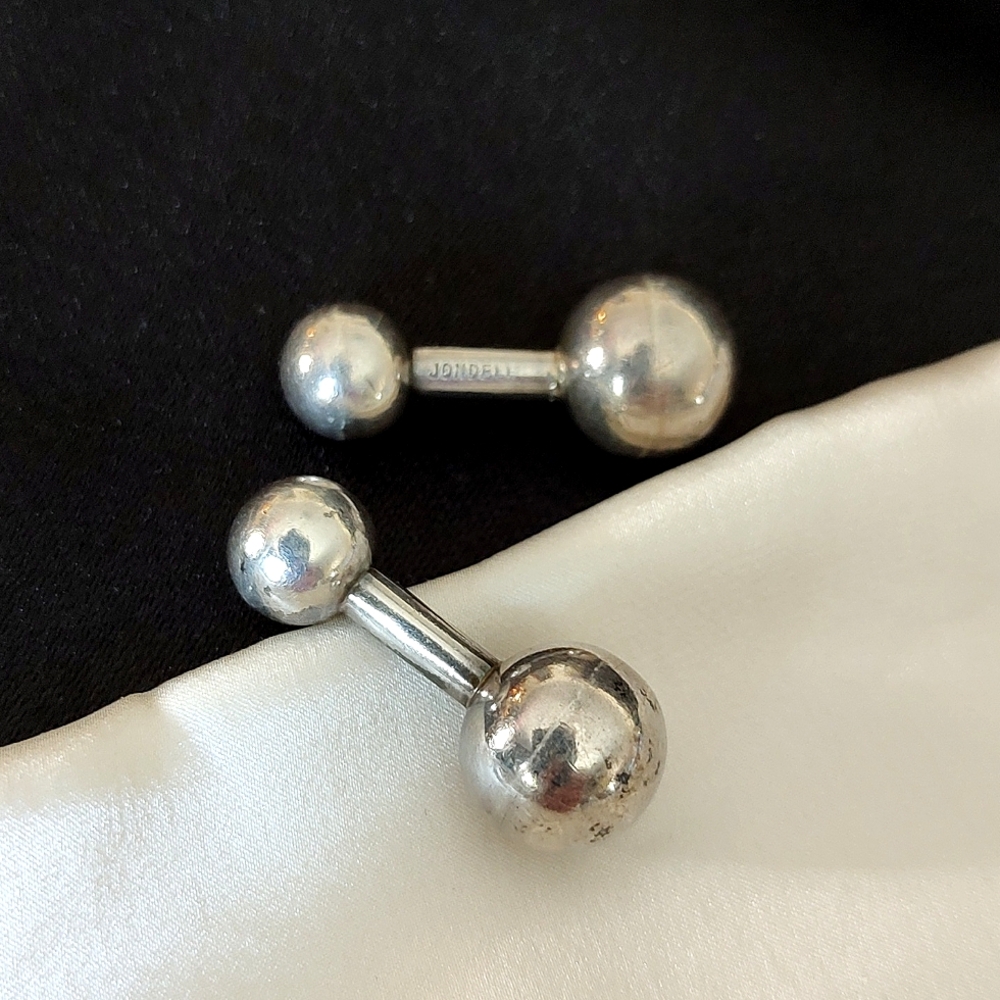 Sterling Silver Barbell Cufflinks Jondell Mexico Men's Vintage Marked Modernist